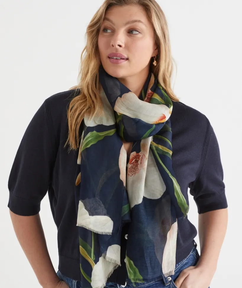 Sussan Scarves>Floral Print Scarf ORCHID