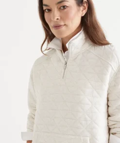 Sussan Tops|Loungewear>Padded Diamond Quarter-Zip Jumper - Cream PARCHMENT