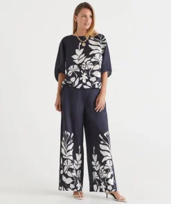Sussan Pants|Matching Sets>Palm Placement Wide Leg Pant MIDNIGHT