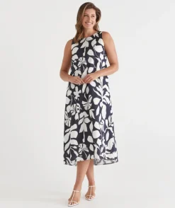 Sussan Dresses>Palm Print Column Maxi Dress MIDNIGHT