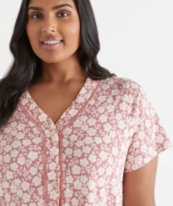 Sussan Nighties>Petal Print Short Sleeve Nightie PINK