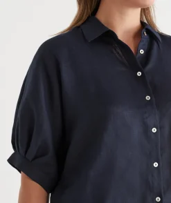 Sussan Tops|Shirts & Blouses>Pleat Detail Shirt MIDNIGHT