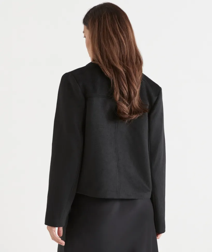 Sussan Jackets & Coats|Jackets>Pocket Detail Zip Front Jacket BLACK