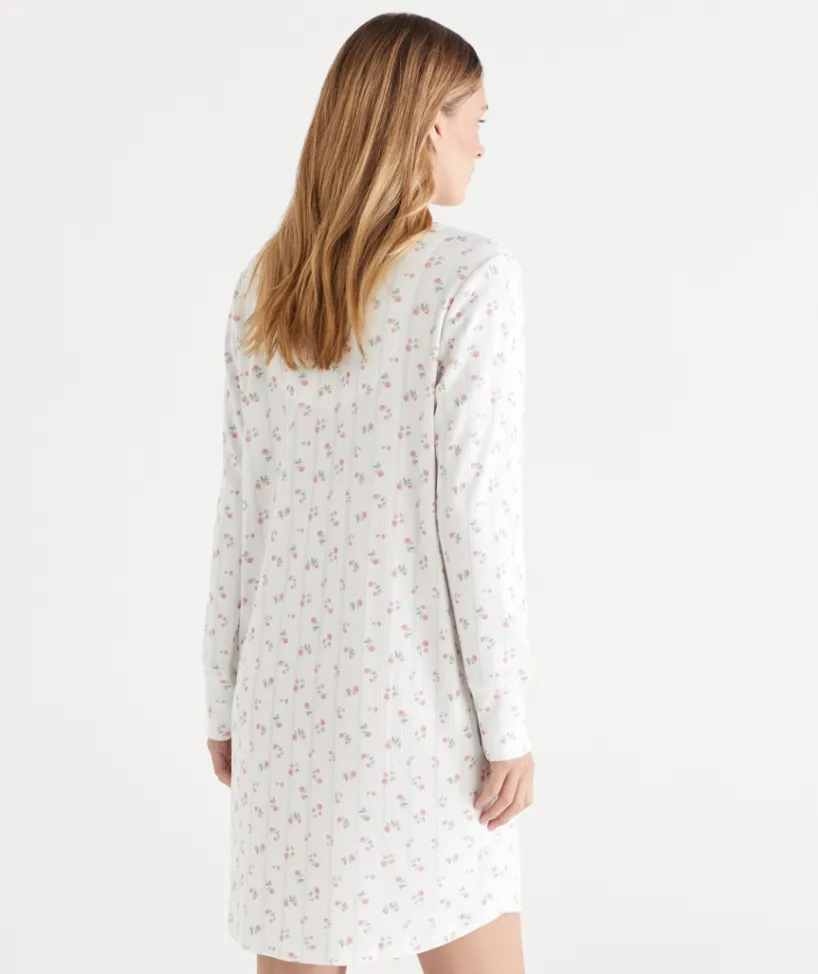 Sussan Nighties>Pointelle Ditsy Long Sleeve Nightie MILK