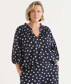 Sussan Tops|Shirts & Blouses>Polka Dot 3/4 Sleeve Blouse INK