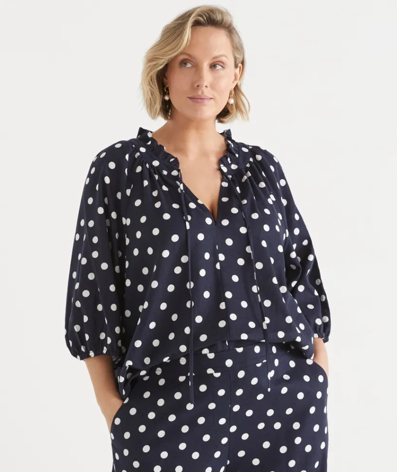 Sussan Tops|Shirts & Blouses>Polka Dot 3/4 Sleeve Blouse INK