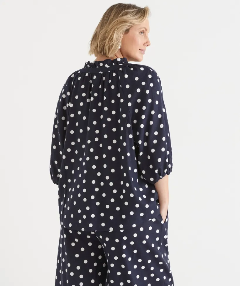 Sussan Tops|Shirts & Blouses>Polka Dot 3/4 Sleeve Blouse INK