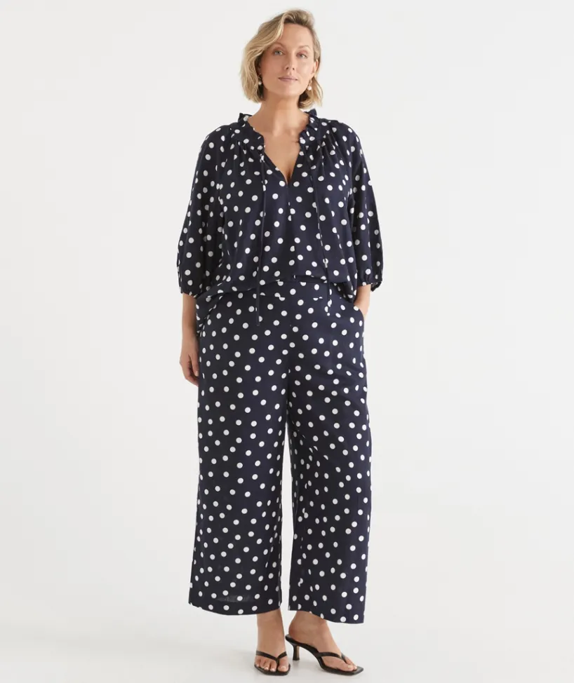 Sussan Pants>Polka Dot Flat Front Culotte INK