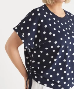 Sussan Tops|T-Shirts>Polka Dot Short Sleeve Ruched Side Top INK