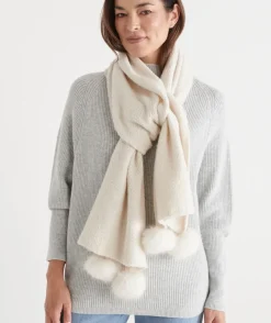 Sussan Knit Accessories|Scarves>Pom Pom Knit Scarf PARCHMENT