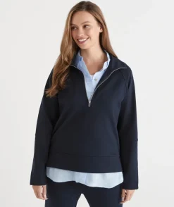 Sussan Tops|Loungewear>Quarter Zip Jumper - MIDNIGHT