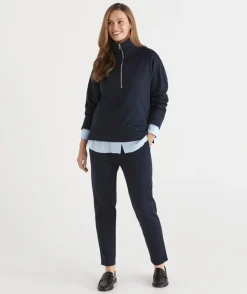 Sussan Tops|Loungewear>Quarter Zip Jumper - MIDNIGHT