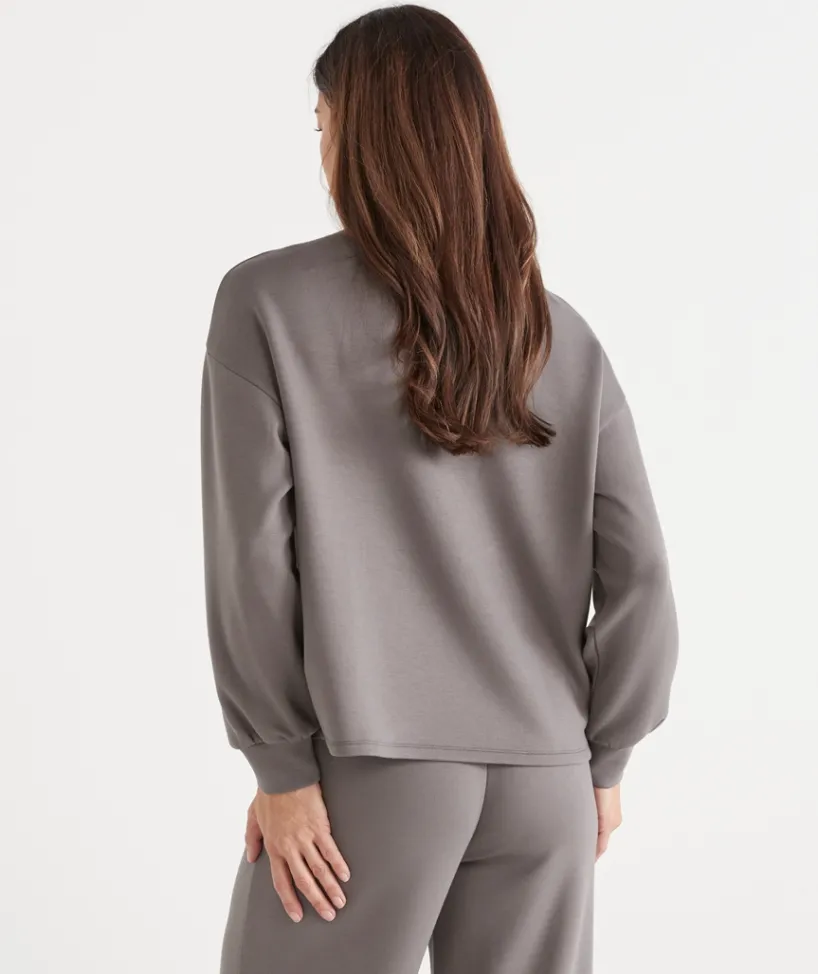 Sussan Tops|Loungewear>Raglan Stretch Jersey High Neck Jumper - IRON