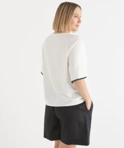 Sussan Tops|T-Shirts>Raglan Trim Short Sleeve T-Shirt WHITE