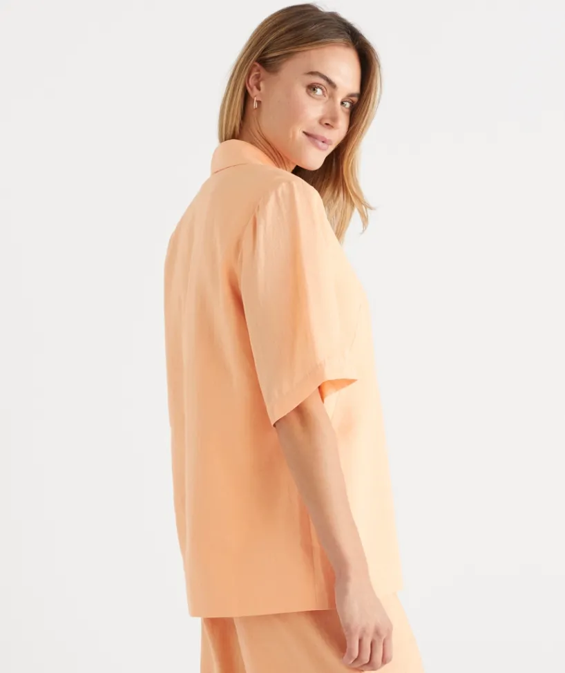 Sussan Jackets & Coats|Tops>Relaxed Fit Short Sleeve Linen Blazer