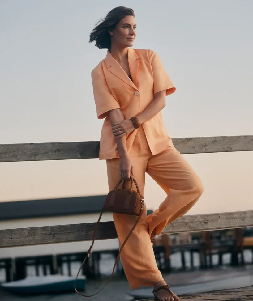 Sussan Jackets & Coats|Tops>Relaxed Fit Short Sleeve Linen Blazer