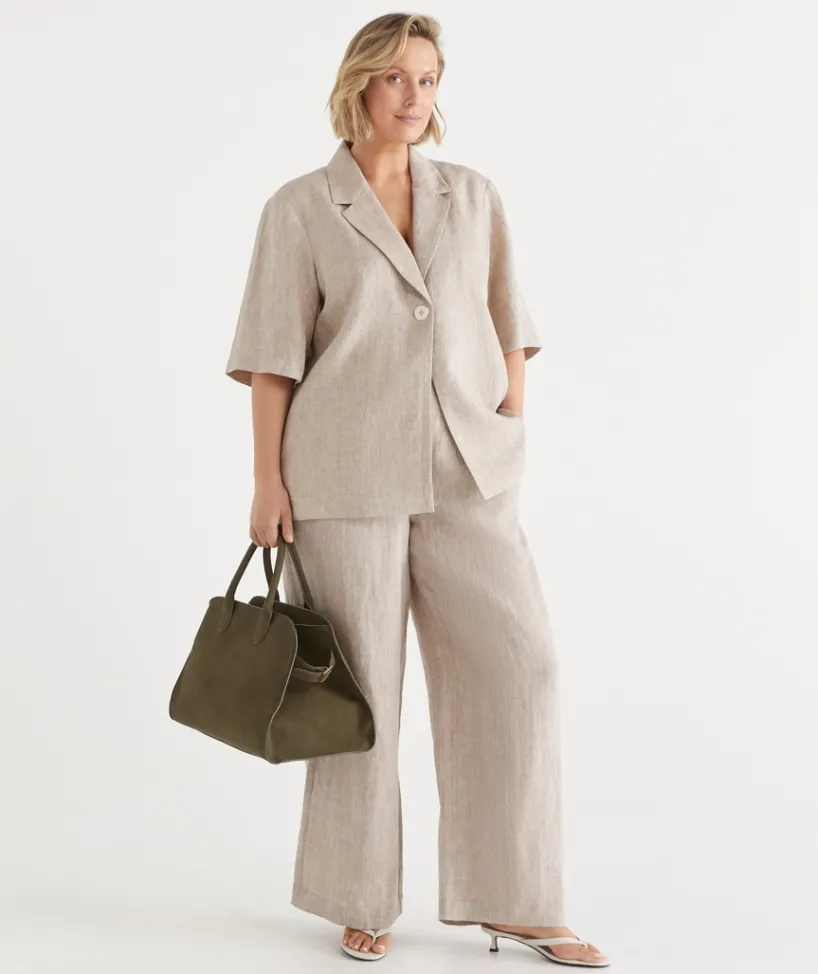 Sussan Jackets & Coats|Tops>Relaxed Fit Short Sleeve Linen Blazer