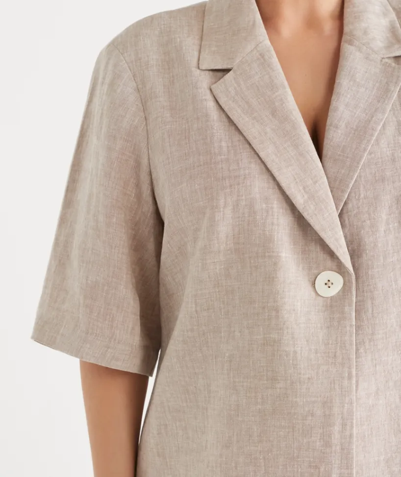 Sussan Jackets & Coats|Tops>Relaxed Fit Short Sleeve Linen Blazer