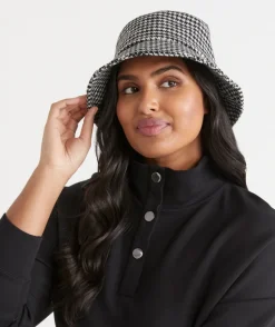 Sussan Hats>Reversible Check Print Bucket Hat COFFEE