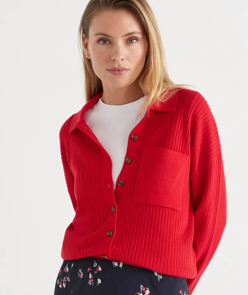 Sussan Knitwear|Knit Cardigans>Rib Button Up Cardigan