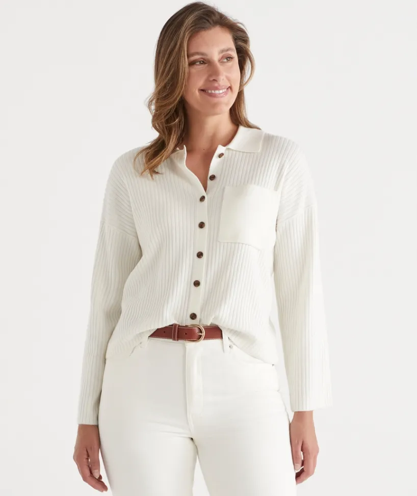 Sussan Knitwear|Knit Cardigans>Rib Button Up Cardigan