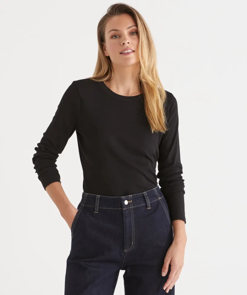 Sussan Tops|T-Shirts>Rib Long Sleeve Tee