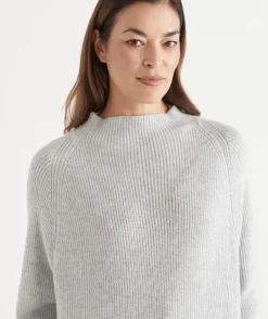 Sussan Tops|Knitwear>Ribbed Batwing Jumper SILVER MARLE