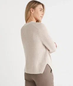 Sussan Tops|Knitwear>Ribbed V Neck Knit Cardigan - Cream DOVE