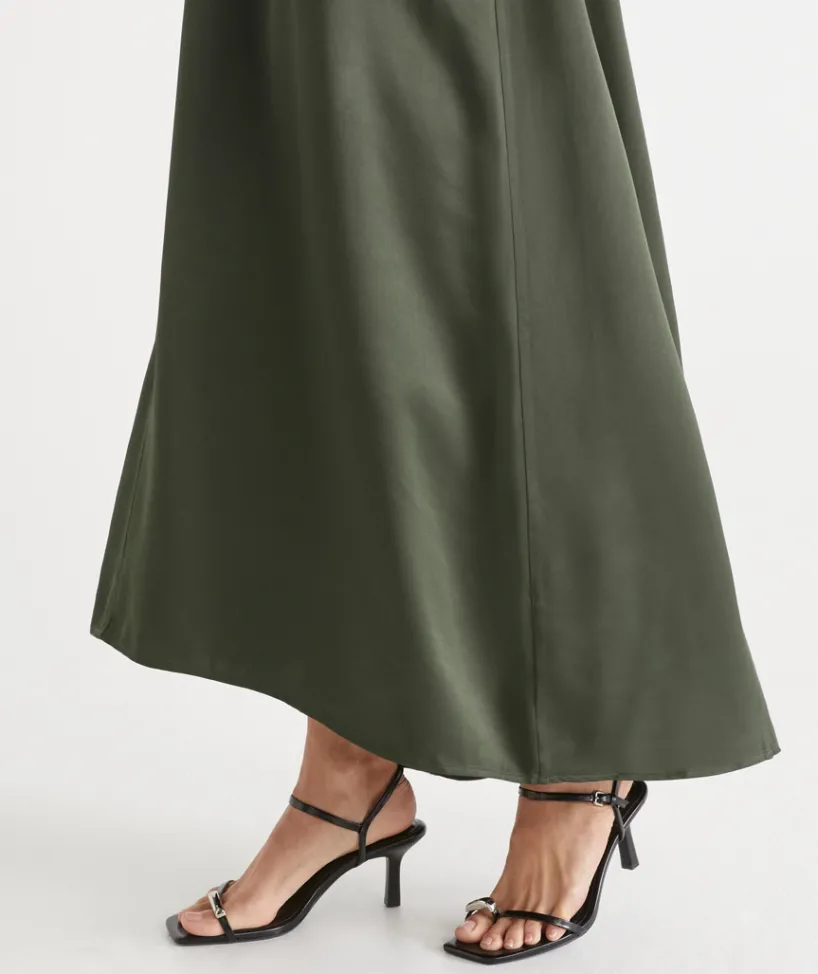 Sussan Dresses>Satin Sleeveless Column Maxi Dress KALE