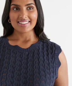 Sussan Tops|Knitwear>Scallop Detail Knit Tank INK