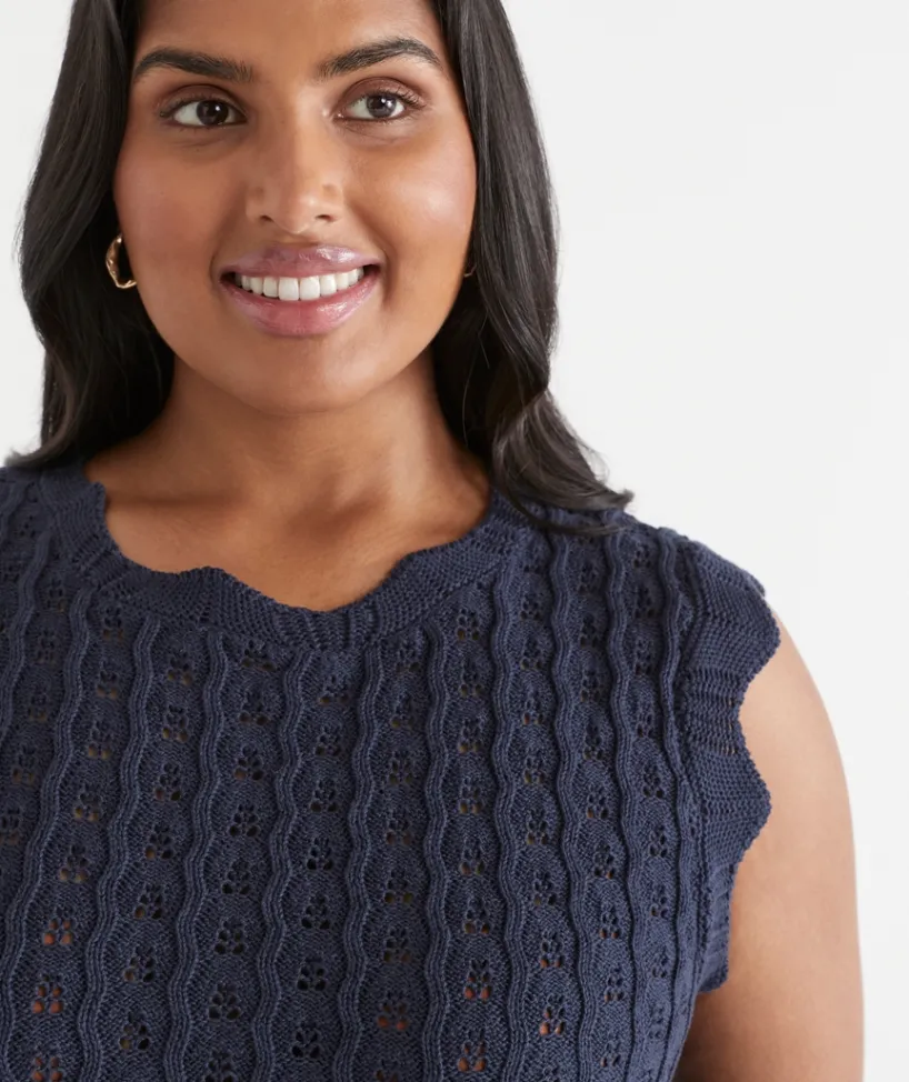 Sussan Tops|Knitwear>Scallop Detail Knit Tank INK