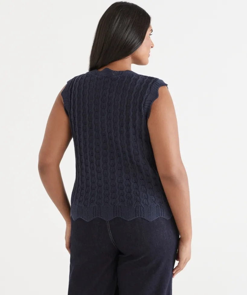 Sussan Tops|Knitwear>Scallop Detail Knit Tank INK