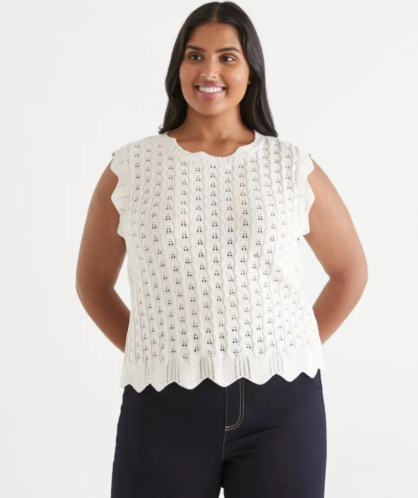 Sussan Tops|Knitwear>Scallop Detail Knit Tank INK