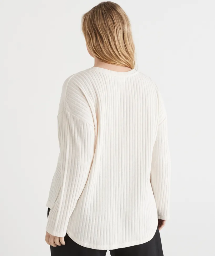 Sussan Tops>Self-Stripe Curve Hem Long Sleeve Top