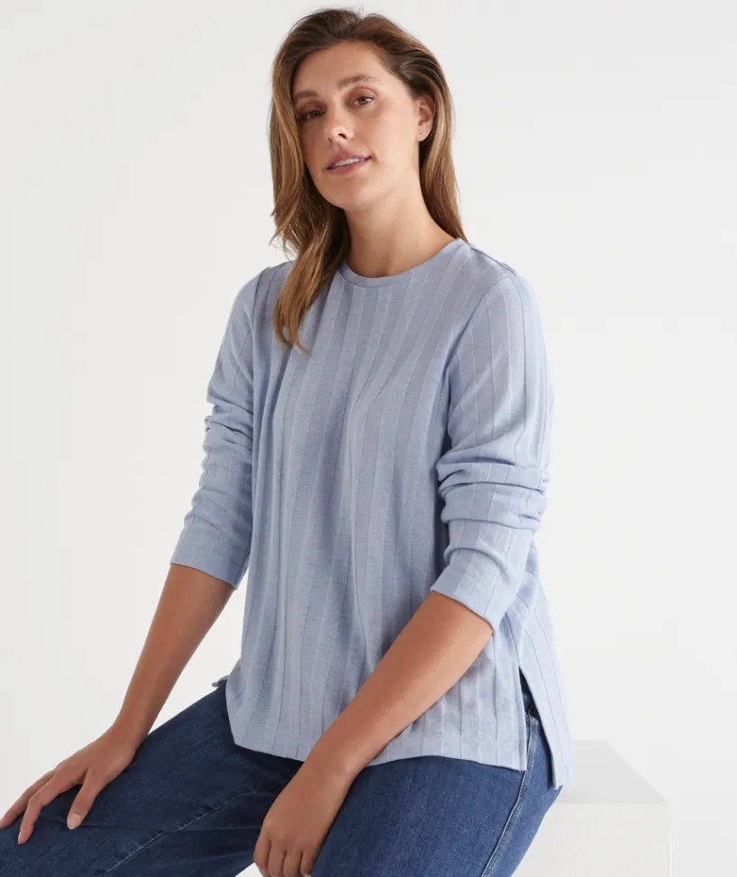 Sussan Tops|Loungewear>Self-Stripe Long Sleeve Knit Top