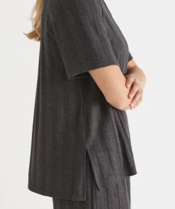 Sussan Tops|Loungewear>Self-Stripe Short Sleeve Top