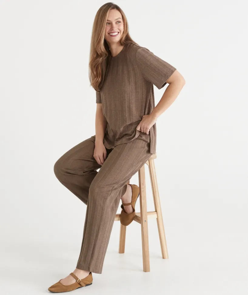 Sussan Loungewear|Pants>Self-Stripe Straight Leg Knit Pant