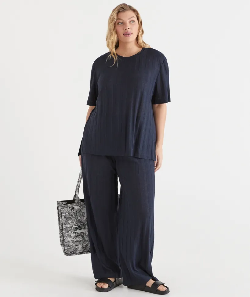 Sussan Loungewear|Pants>Self-Stripe Straight Leg Knit Pant