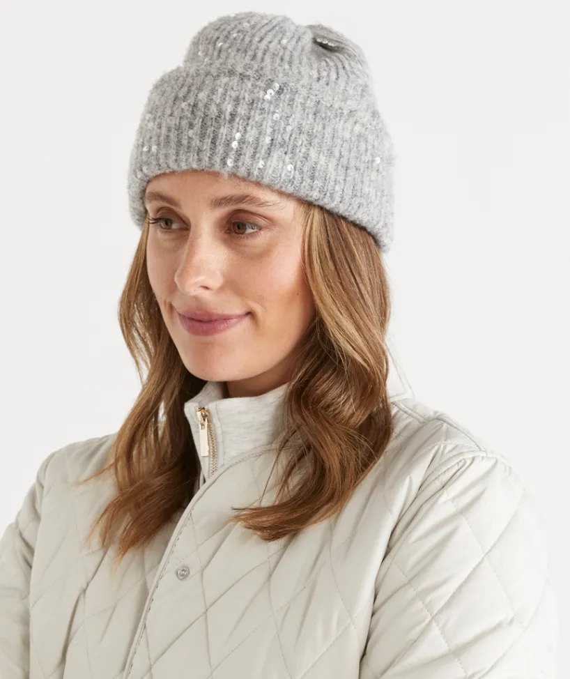 Sussan Knit Accessories|Hats>Sequin Knit Beanie - SILVER MARLE