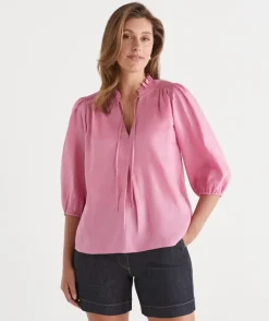 Sussan Tops|Shirts & Blouses>Shirred Shoulder 3/4 Sleeve Top