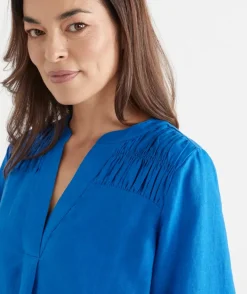 Sussan Dresses>Shirred Shoulder Long Sleeve Dress COBALT