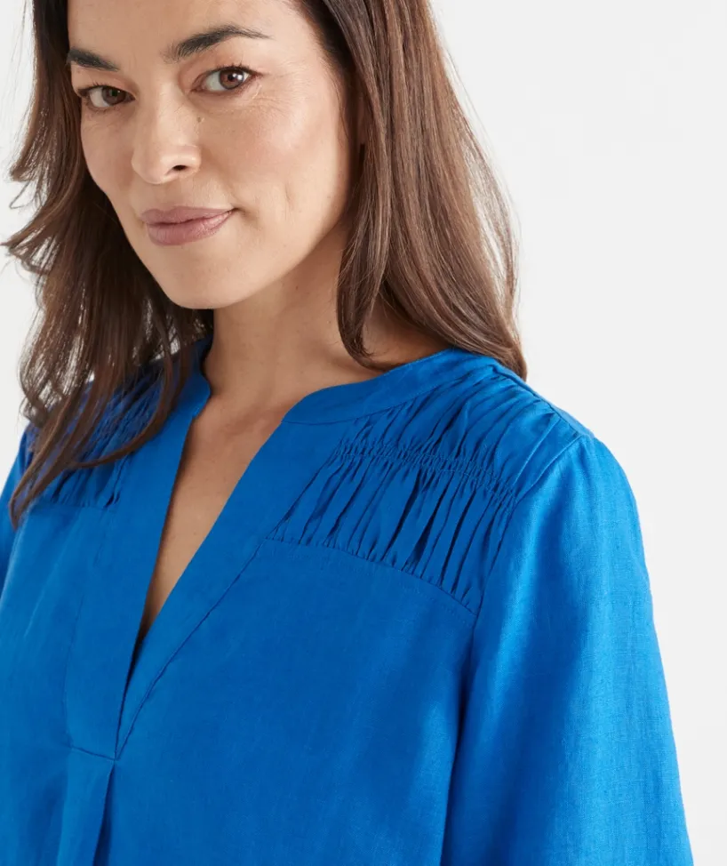 Sussan Dresses>Shirred Shoulder Long Sleeve Dress COBALT