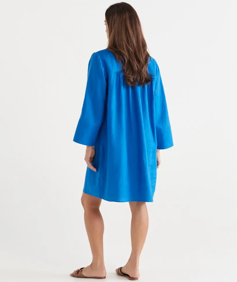 Sussan Dresses>Shirred Shoulder Long Sleeve Dress COBALT