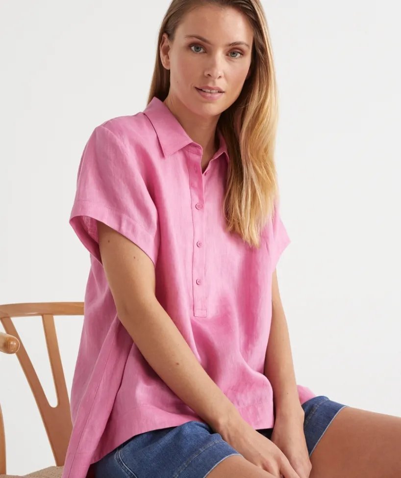 Sussan Tops|Matching Sets>Short Sleeve Button Detail Shirt