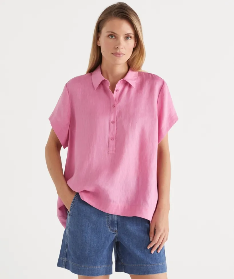 Sussan Tops|Matching Sets>Short Sleeve Button Detail Shirt