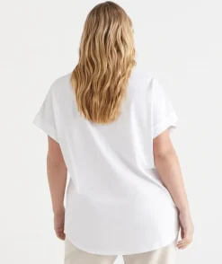 Sussan Tops|T-Shirts>Short Sleeve Extended Cuff Tee WHITE