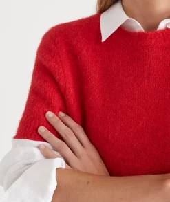 Sussan Tops|Knitwear>Short Sleeve Fluffy Knit Top ROUGE