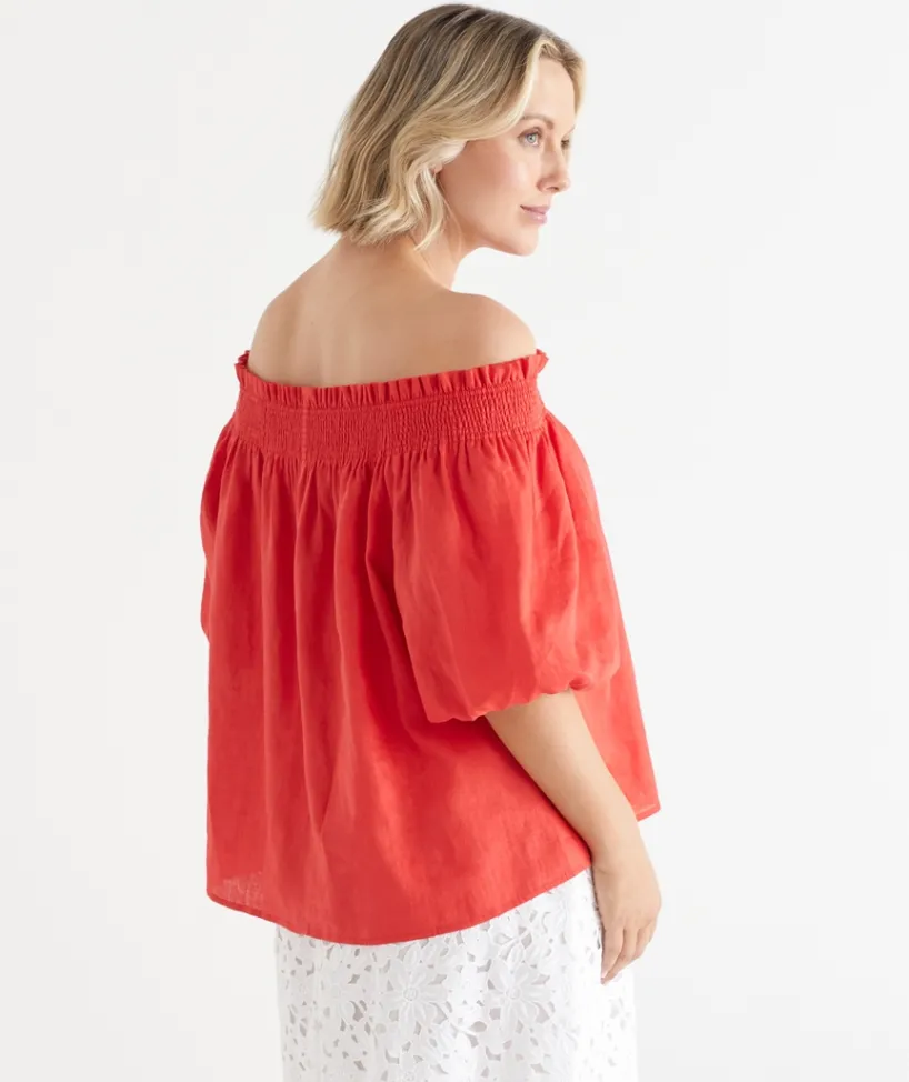 Sussan Tops>Short Sleeve Off The Shoulder Top RED