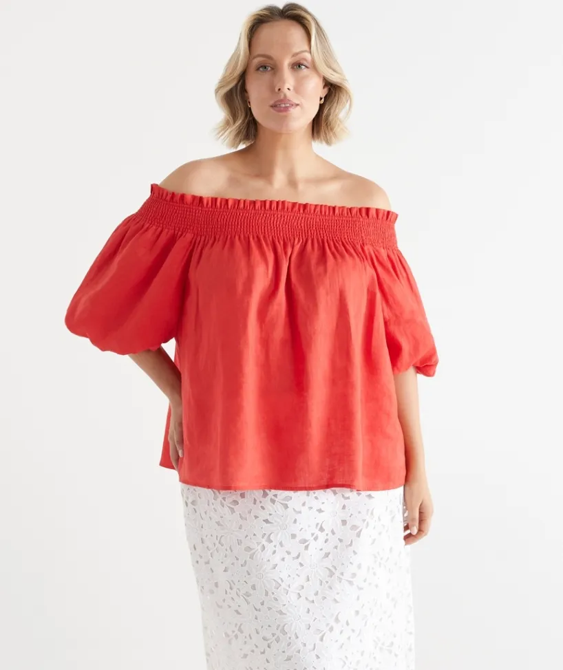 Sussan Tops>Short Sleeve Off The Shoulder Top RED