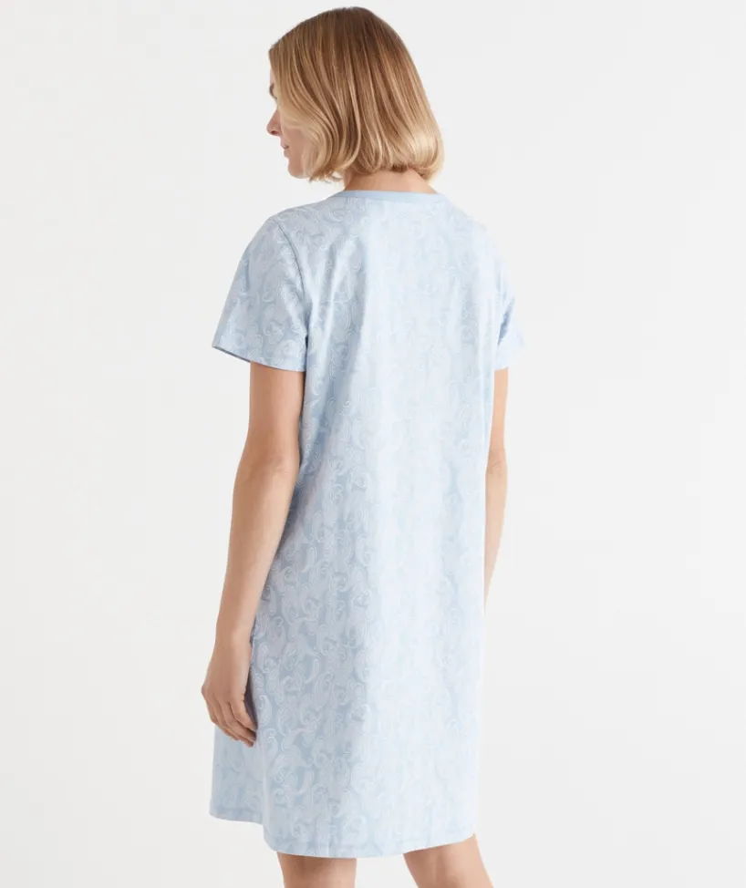 Sussan Nighties|Everyday Icons>Short Sleeve Paisley Placket Nightie